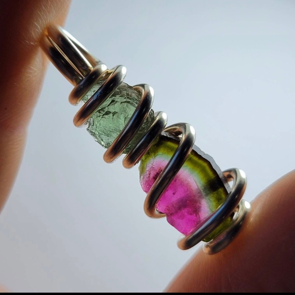 Moldavite & Watermelon Tourmaline Pendant - Picture 5 of 9